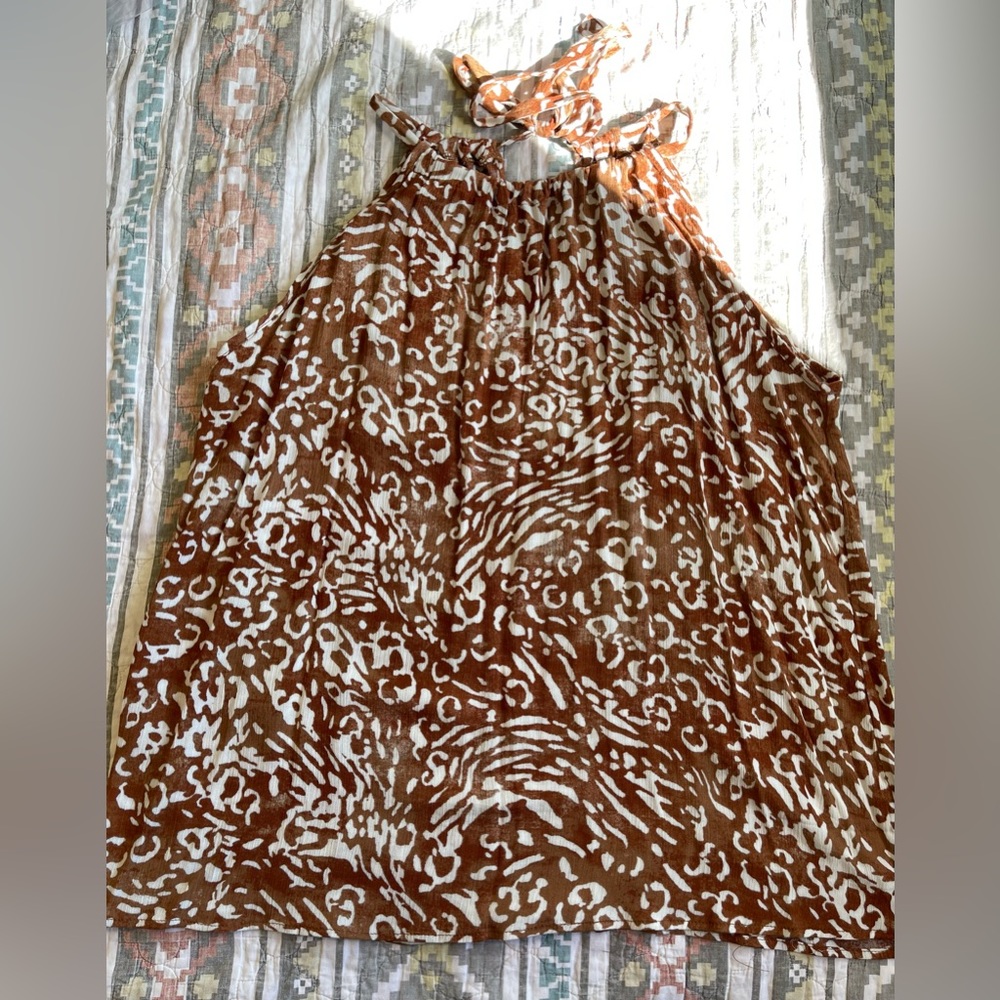 NWOT Animal Print Sleeveless Blouse in Rust and White